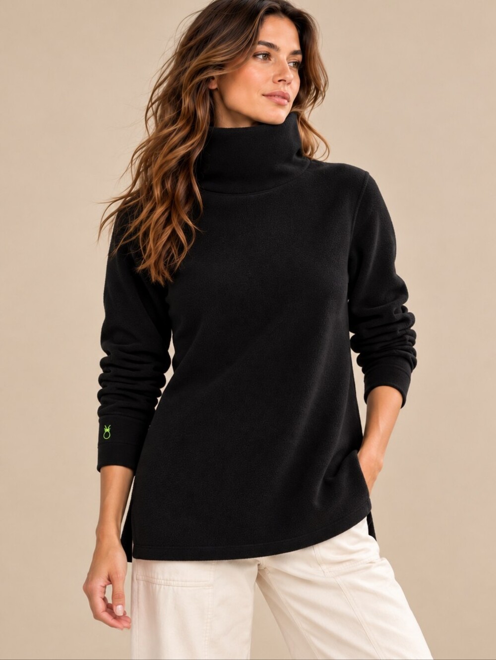 DUDLEY STEPHENS Cobble Hill Vello Fleece Turtleneck With Pockets Black Small